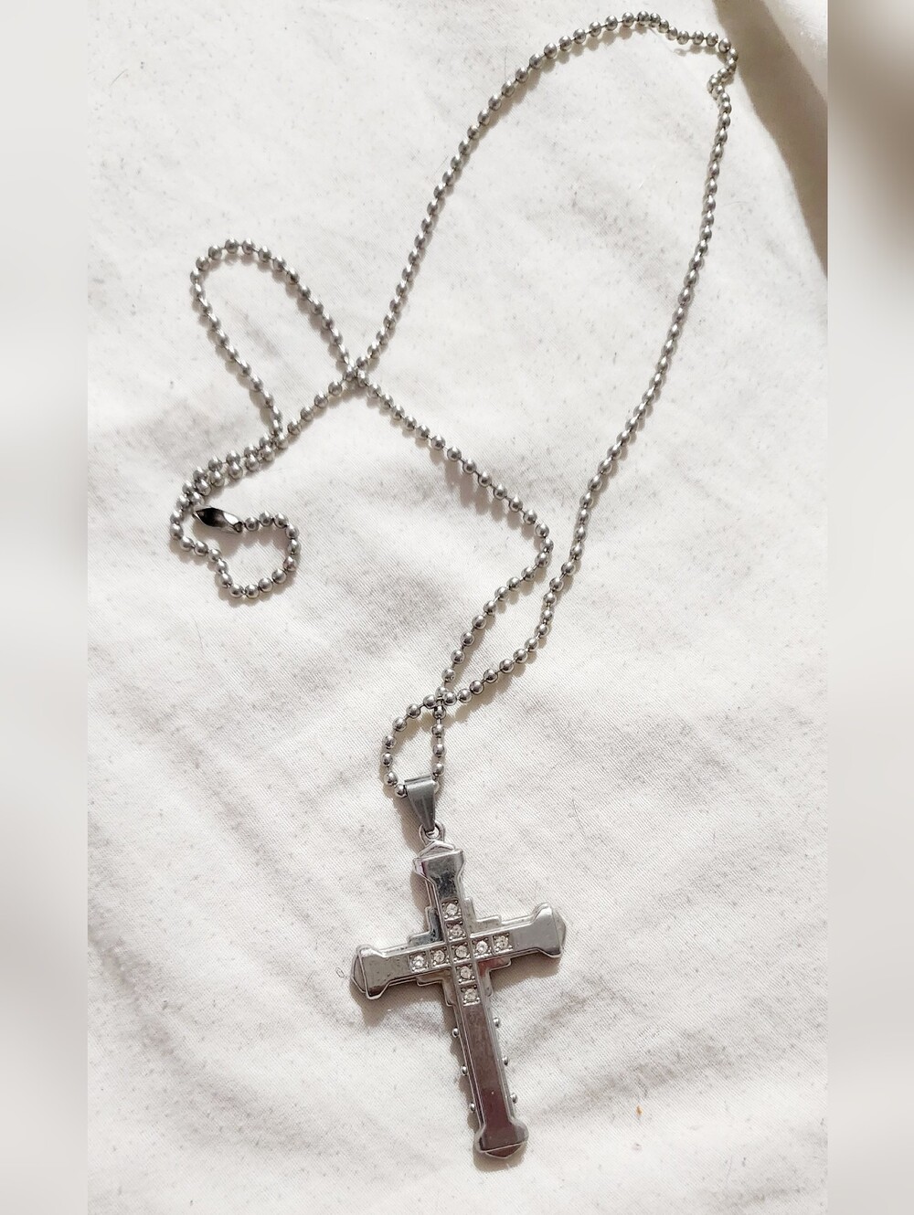 Silver Cross Pendant Necklace - Stainless Steel